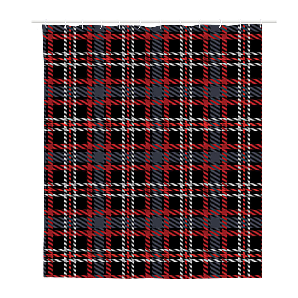 Grey Black And Red Scottish Plaid Print Polyester Shower Curtain