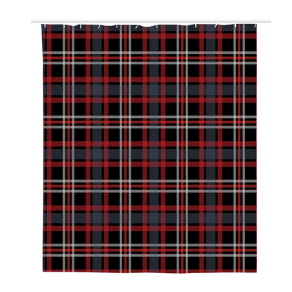 Grey Black And Red Scottish Plaid Print Polyester Shower Curtain