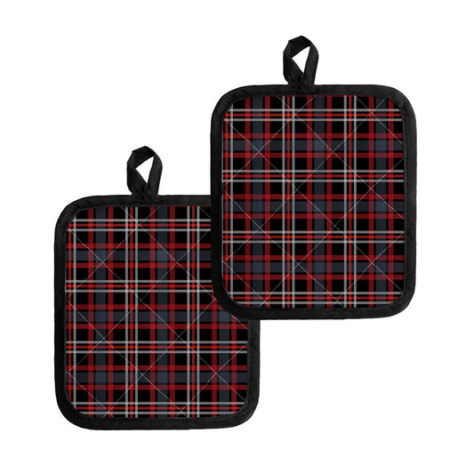 Grey Black And Red Scottish Plaid Print Pot Holders