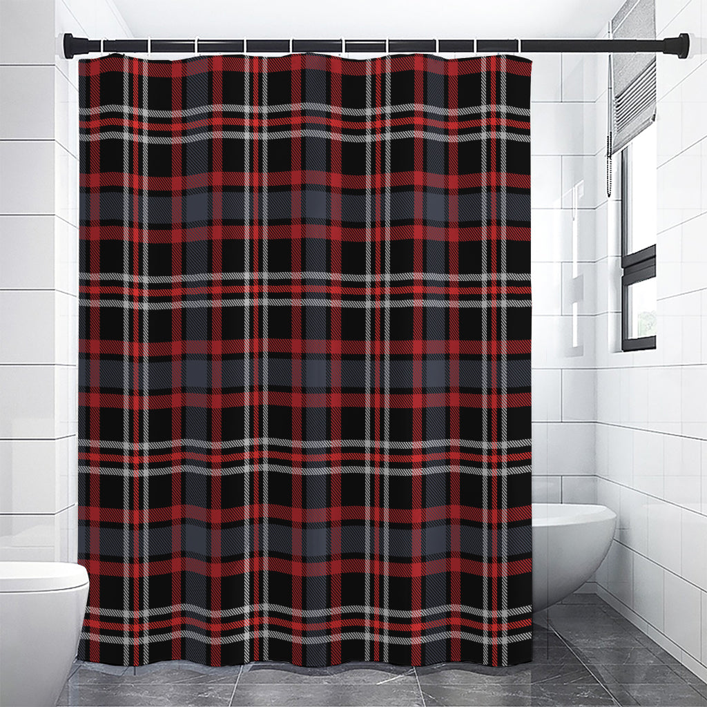 Grey Black And Red Scottish Plaid Print Premium Shower Curtain