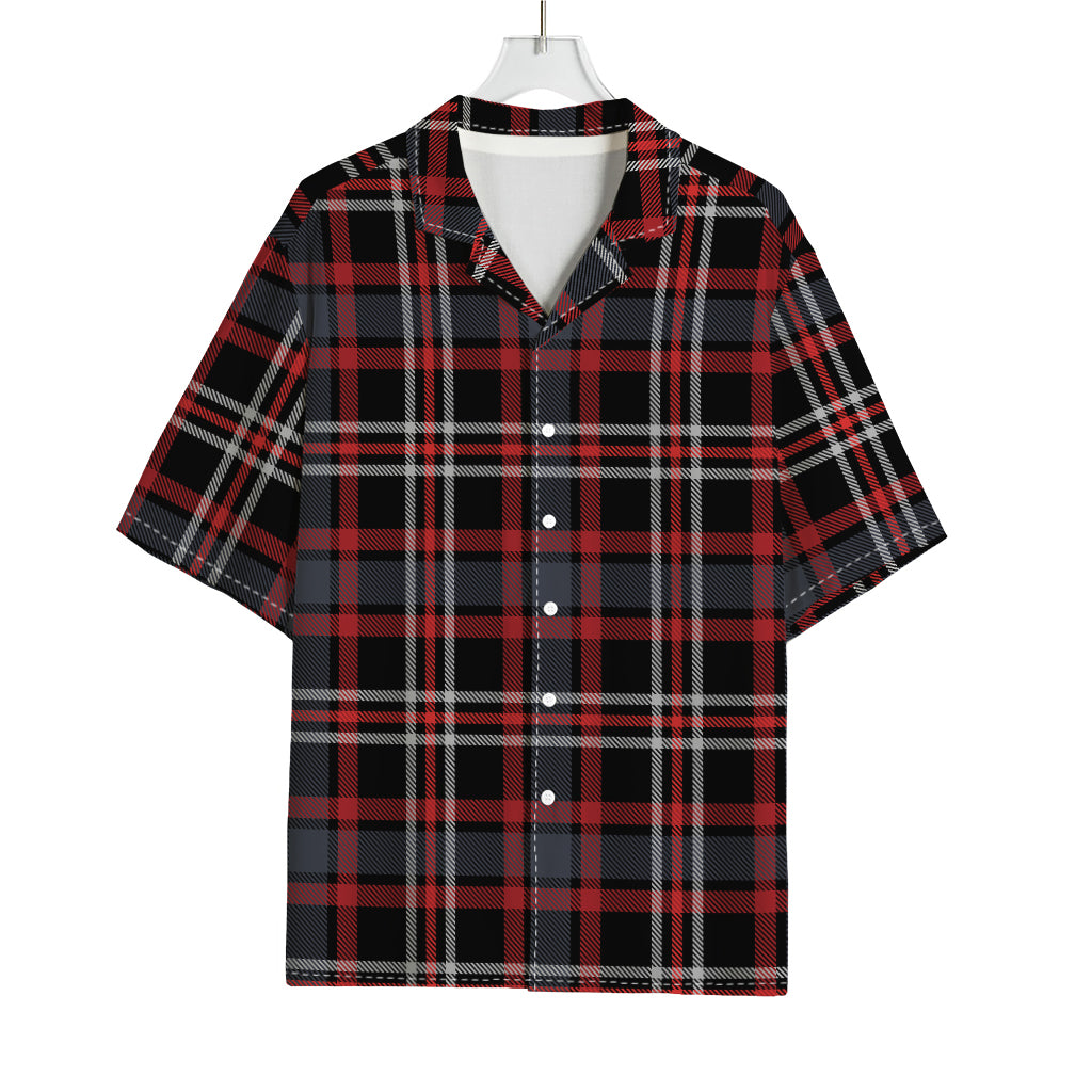 Grey Black And Red Scottish Plaid Print Rayon Hawaiian Shirt