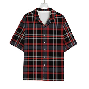 Grey Black And Red Scottish Plaid Print Rayon Hawaiian Shirt