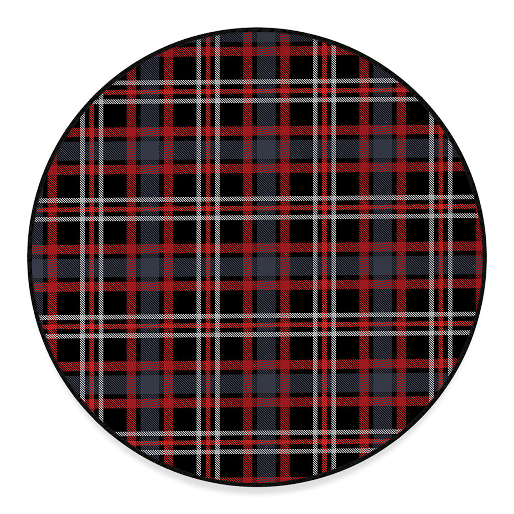 Grey Black And Red Scottish Plaid Print Round Floor Mat