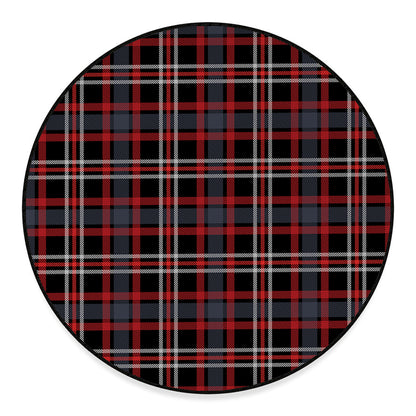 Grey Black And Red Scottish Plaid Print Round Floor Mat