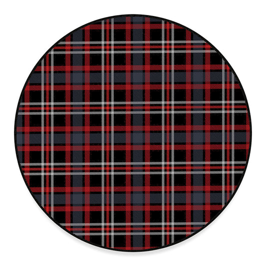 Grey Black And Red Scottish Plaid Print Round Floor Mat