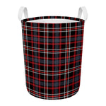 Grey Black And Red Scottish Plaid Print Round Laundry Basket
