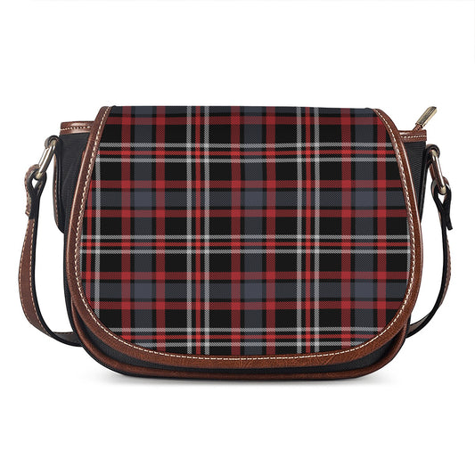 Grey Black And Red Scottish Plaid Print Saddle Bag