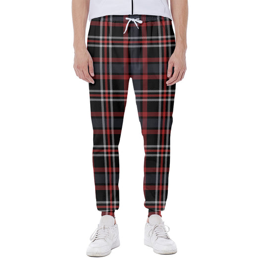 Grey Black And Red Scottish Plaid Print Scuba Joggers
