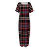 Grey Black And Red Scottish Plaid Print Short Sleeve Long Nightdress