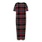 Grey Black And Red Scottish Plaid Print Short Sleeve Long Nightdress