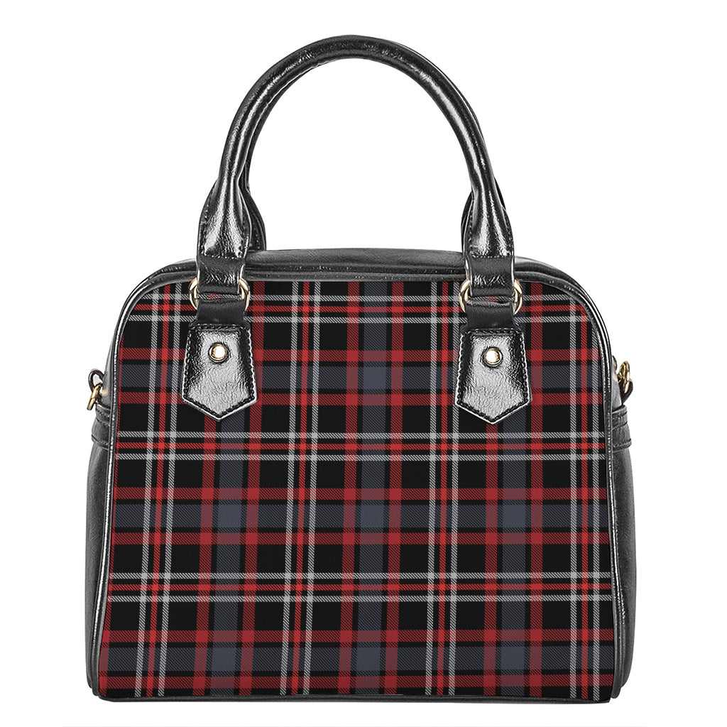 Grey Black And Red Scottish Plaid Print Shoulder Handbag