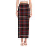 Grey Black And Red Scottish Plaid Print Side Slit Maxi Skirt