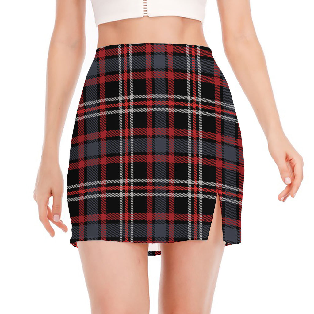 Grey Black And Red Scottish Plaid Print Side Slit Mini Skirt