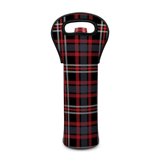 Grey Black And Red Scottish Plaid Print Single Neoprene Wine Tote