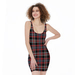 Grey Black And Red Scottish Plaid Print Sleeveless Bodycon Dress