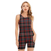 Grey Black And Red Scottish Plaid Print Sleeveless One Piece Swimsuit