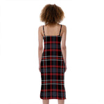 Grey Black And Red Scottish Plaid Print Slim Fit Midi Cami Dress