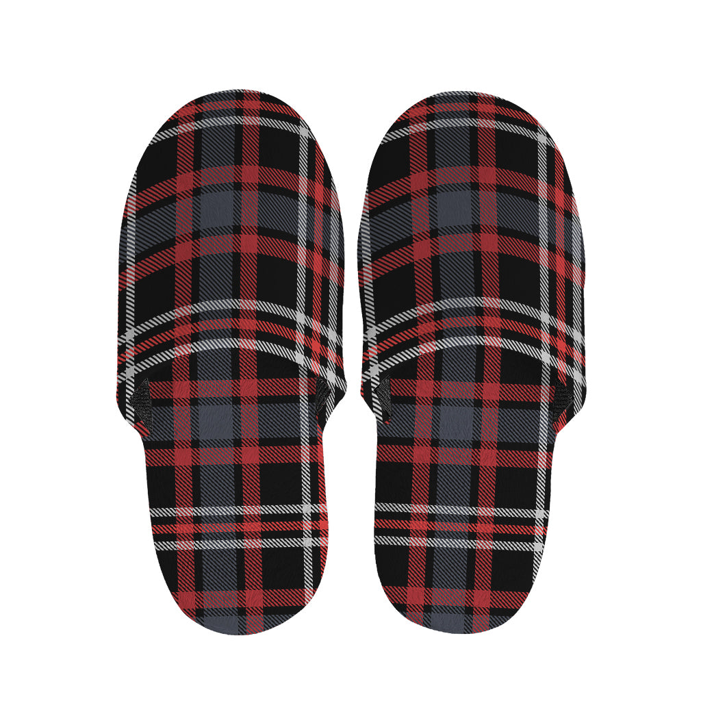 Grey Black And Red Scottish Plaid Print Slippers