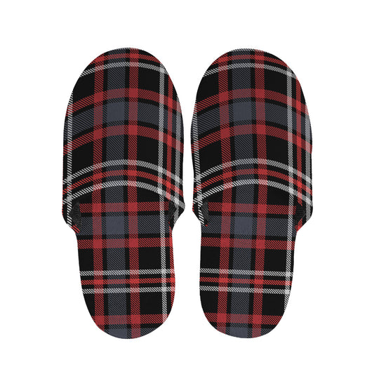 Grey Black And Red Scottish Plaid Print Slippers