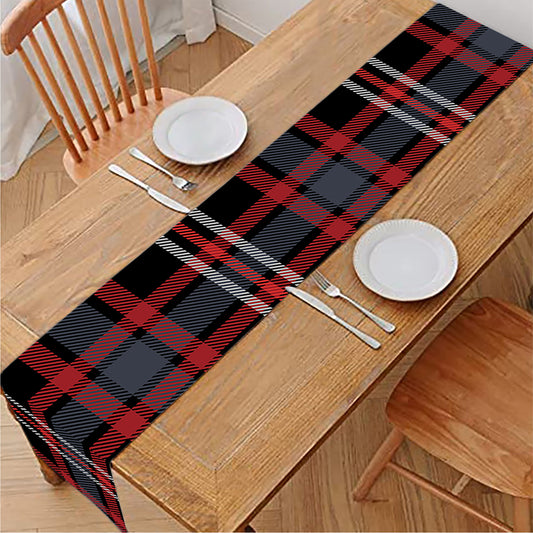 Grey Black And Red Scottish Plaid Print Table Runner