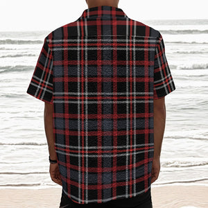 Grey Black And Red Scottish Plaid Print Textured Short Sleeve Shirt