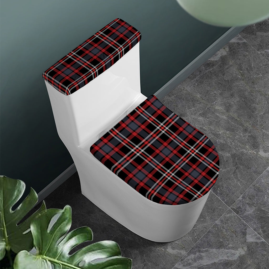 Grey Black And Red Scottish Plaid Print Toilet Lid And Tank Cover Set