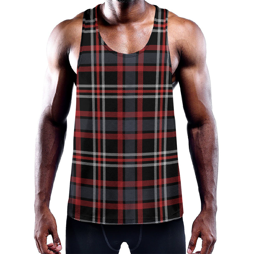 Grey Black And Red Scottish Plaid Print Training Tank Top