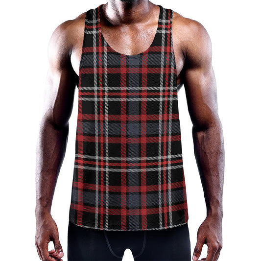 Grey Black And Red Scottish Plaid Print Training Tank Top