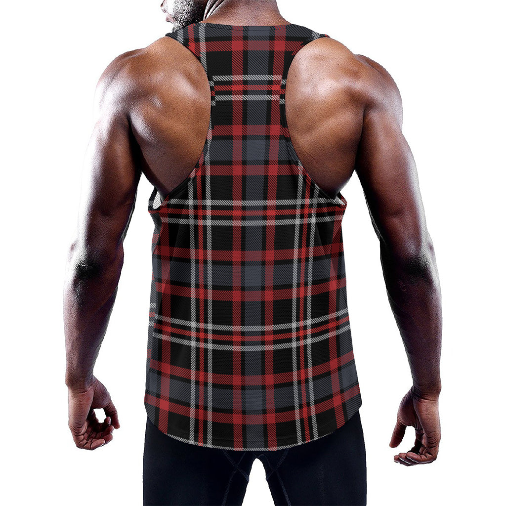 Grey Black And Red Scottish Plaid Print Training Tank Top