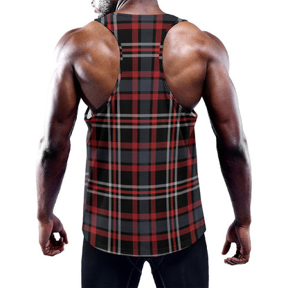 Grey Black And Red Scottish Plaid Print Training Tank Top