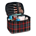 Grey Black And Red Scottish Plaid Print Travel Makeup Bag