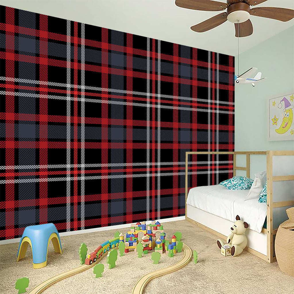 Grey Black And Red Scottish Plaid Print Wall Sticker