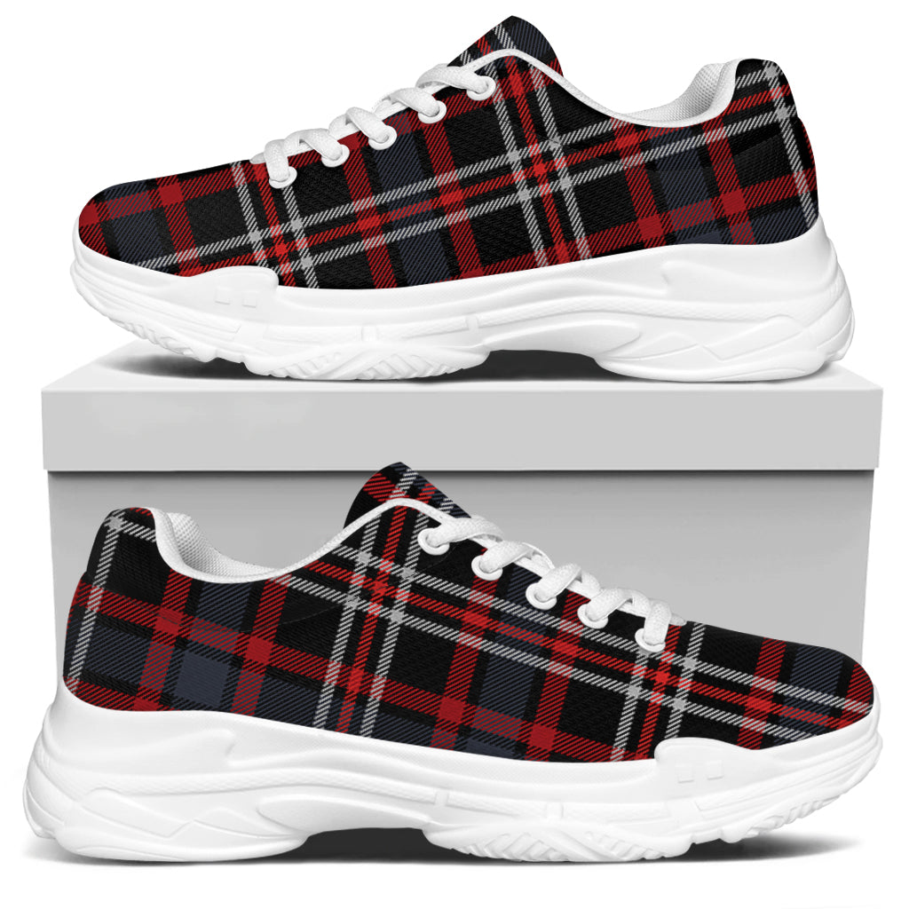 Grey Black And Red Scottish Plaid Print White Chunky Shoes