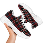 Grey Black And Red Scottish Plaid Print White Chunky Shoes