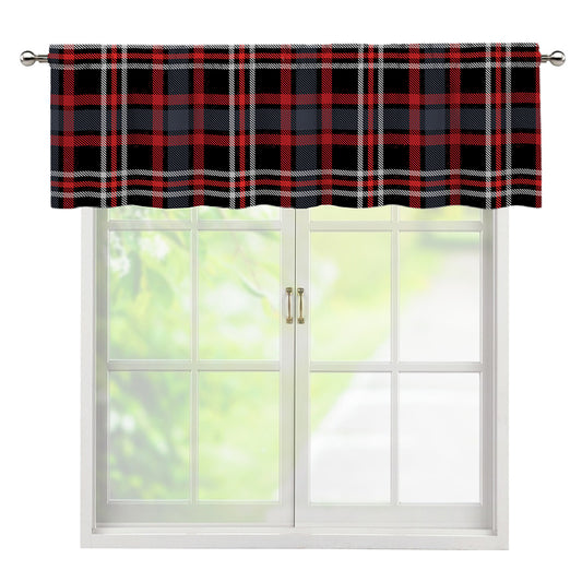 Grey Black And Red Scottish Plaid Print Window Valance