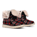 Grey Black And Red Scottish Plaid Print Winter Boots