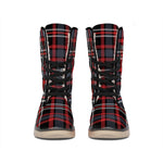 Grey Black And Red Scottish Plaid Print Winter Boots