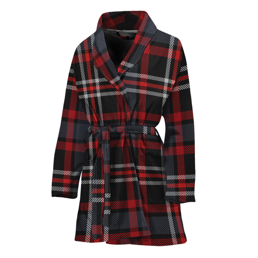 Grey Black And Red Scottish Plaid Print Women's Bathrobe