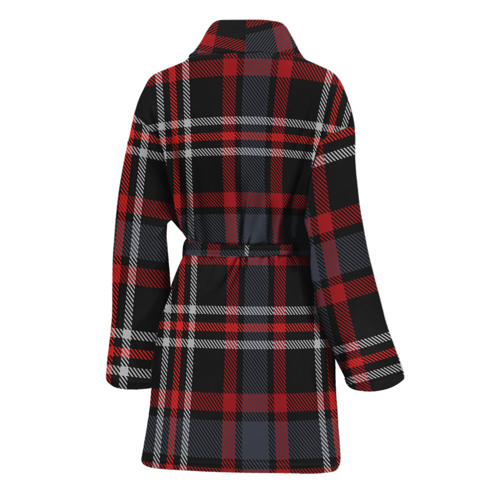 Grey Black And Red Scottish Plaid Print Women's Bathrobe