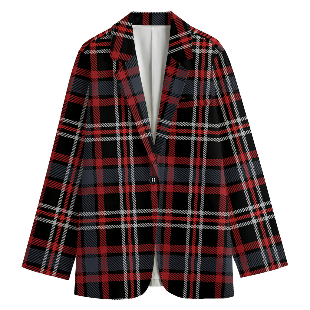 Grey Black And Red Scottish Plaid Print Women's Blazer