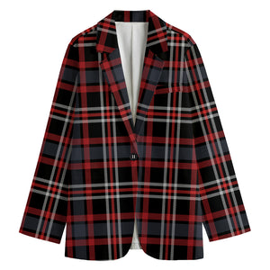 Grey Black And Red Scottish Plaid Print Women's Blazer