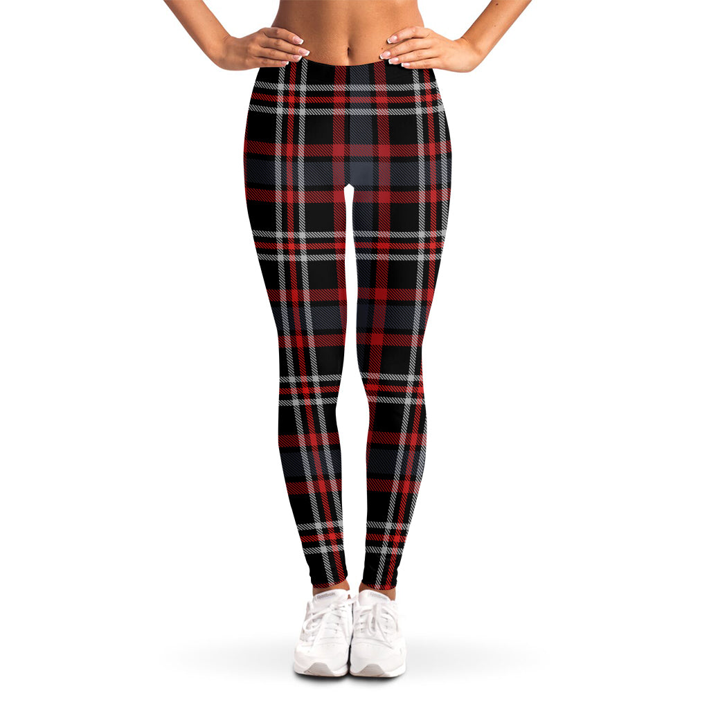 Grey Black And Red Scottish Plaid Print Women's Leggings