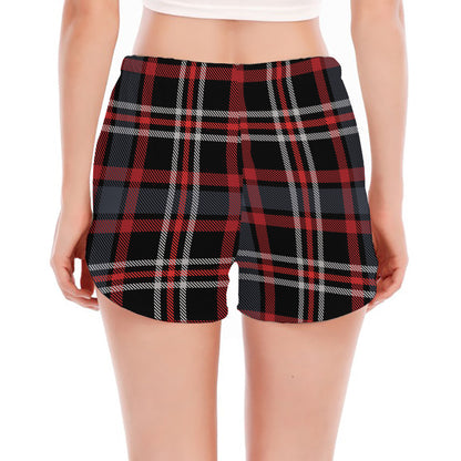 Grey Black And Red Scottish Plaid Print Women's Split Running Shorts