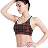 Grey Black And Red Scottish Plaid Print Women's Sports Bra