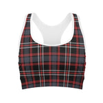 Grey Black And Red Scottish Plaid Print Women's Sports Bra