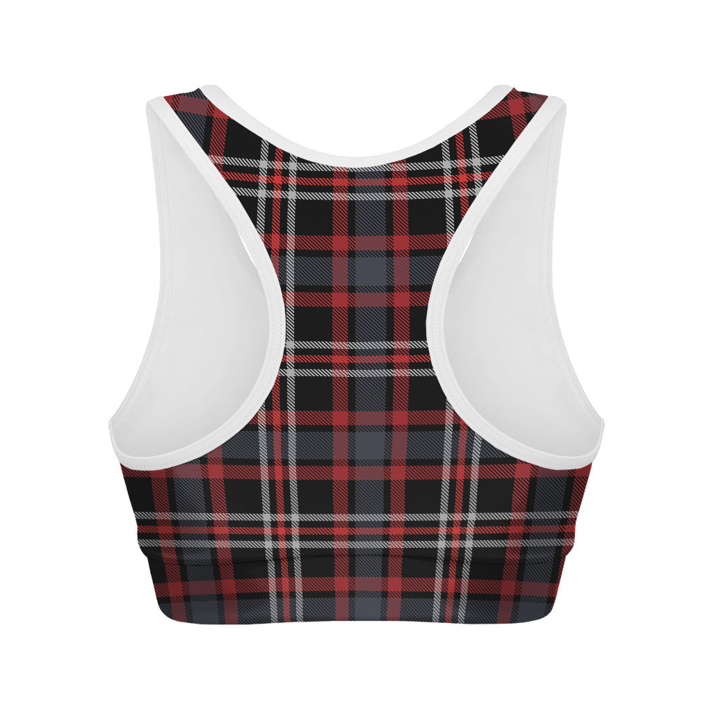 Grey Black And Red Scottish Plaid Print Women's Sports Bra