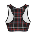 Grey Black And Red Scottish Plaid Print Women's Sports Bra