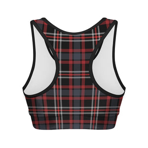 Grey Black And Red Scottish Plaid Print Women's Sports Bra