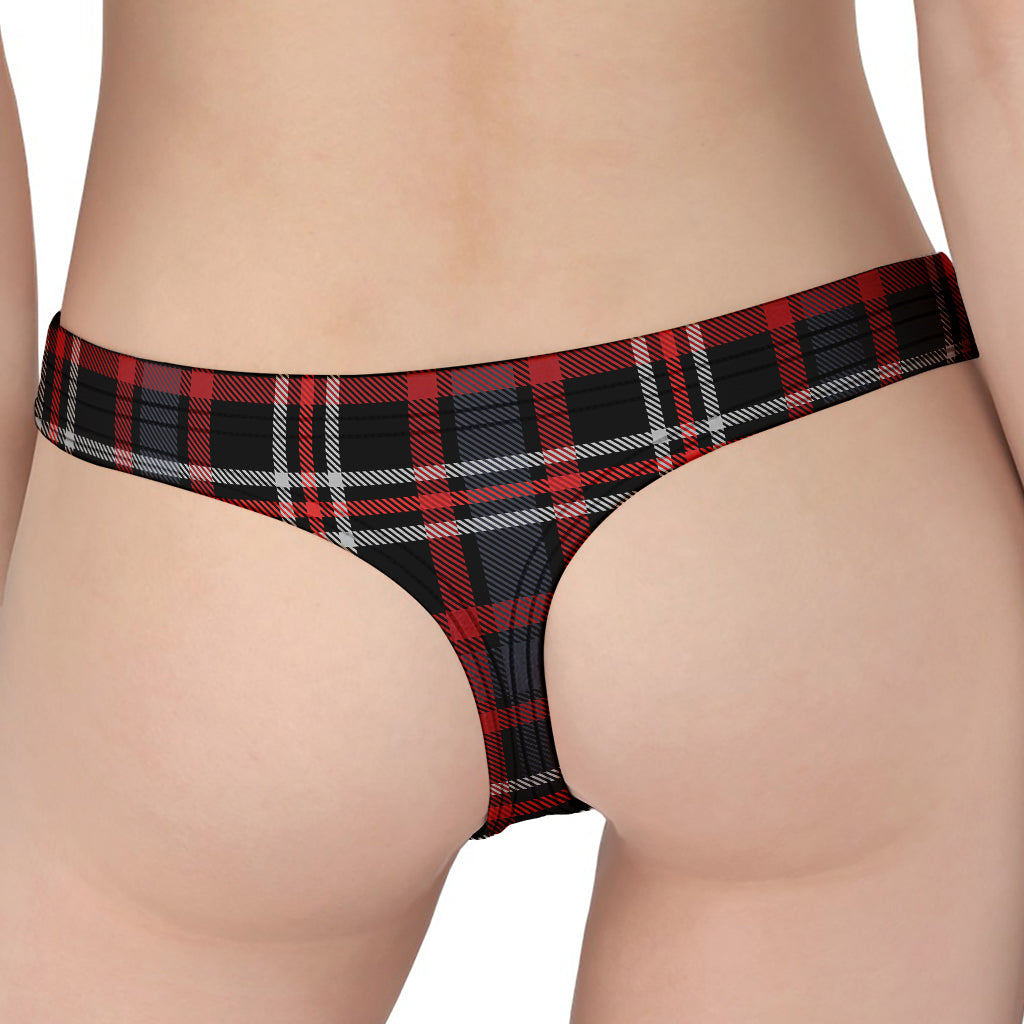 Grey Black And Red Scottish Plaid Print Women's Thong