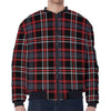 Grey Black And Red Scottish Plaid Print Zip Sleeve Bomber Jacket